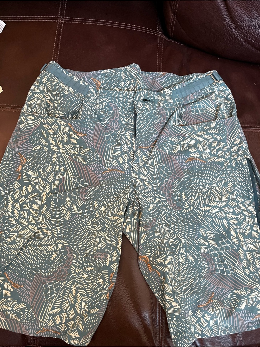 Patagonia Teal Hiking Shorts with Cream Floral Print